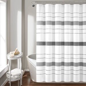 Lush Decor -  Ombre Color Block Cotton Shower Curtain Gray